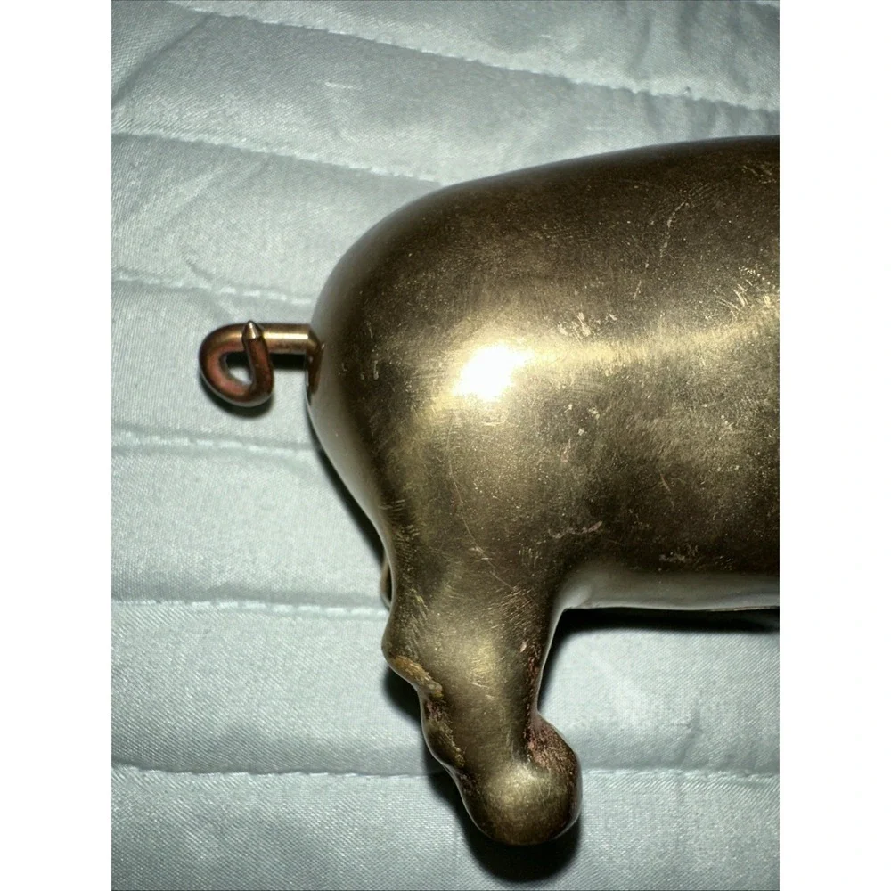 Vintage Antique Brass Pig Figurine Curly Tail, Heavy 6